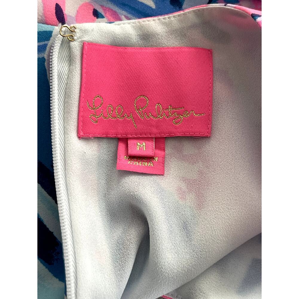 Lilly Pulitzer Size M Laeda Dress Blue Pink Mini Stretch Wedding Cocktail Ruffle - Picture 14 of 16